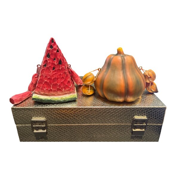 Vtg '80's Anthropomorphic Pumpkin Watermelon Resin Shelf Sitters - Picture 3 of 4